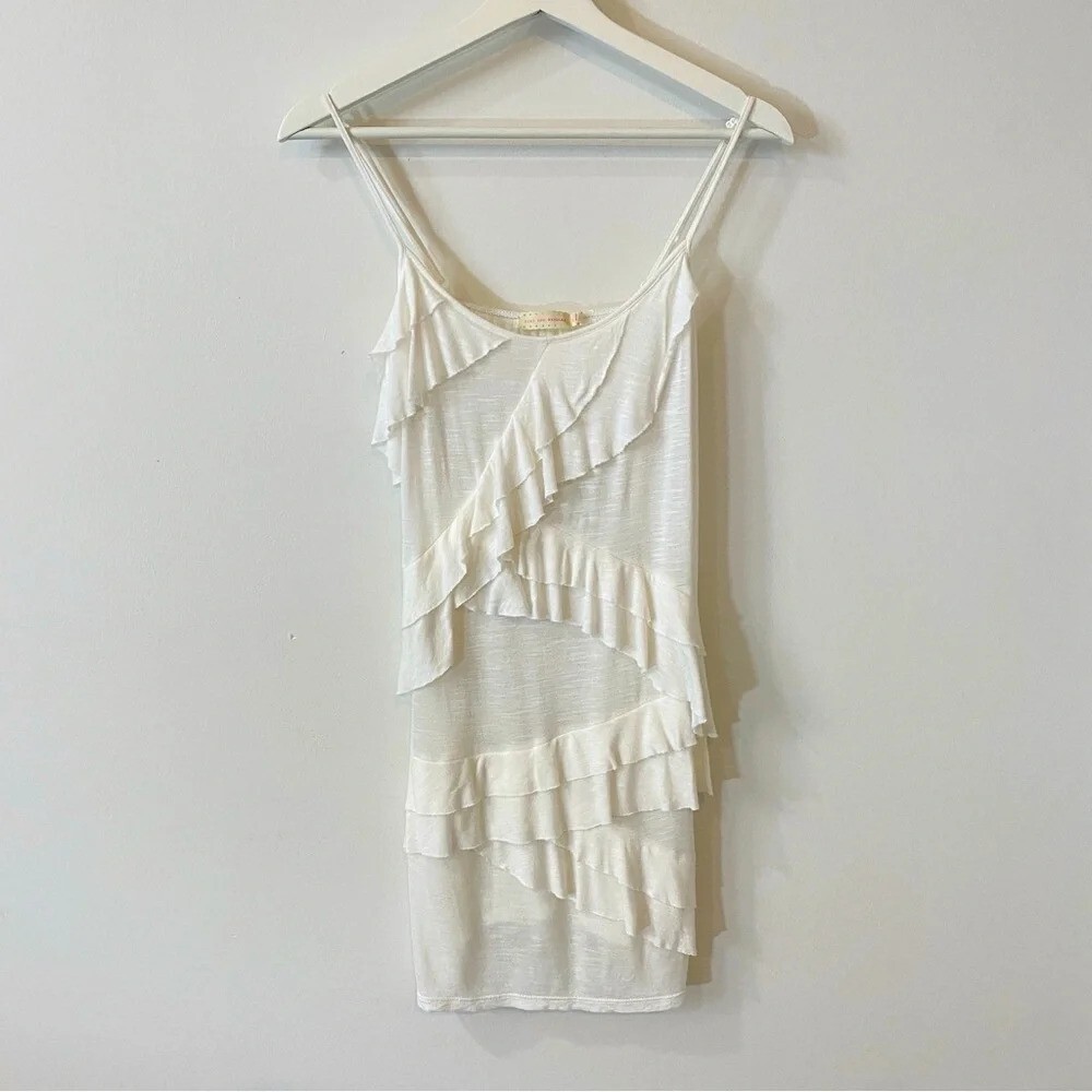 Pins and Needles Anthropologie Sheer White Ruffle Boho Tank Size M